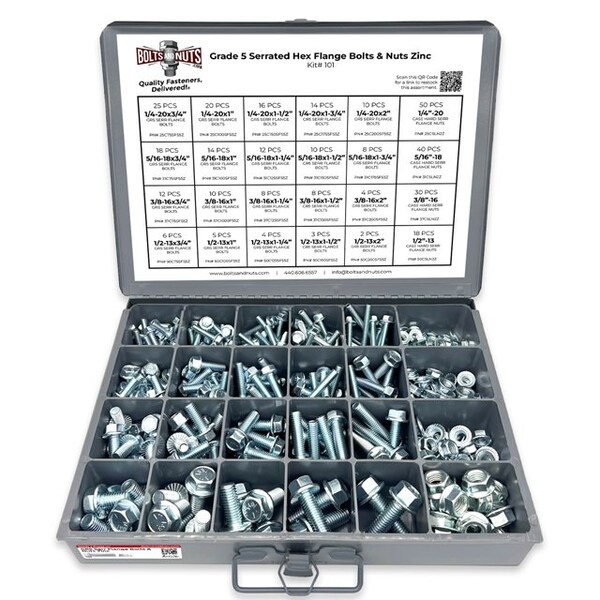 Boltsandnuts.Com Inch Grade 5 Serrated Hex Flange Bolts & Lock Nuts Assortment - 348 PCS Assortment Kit #101 - main